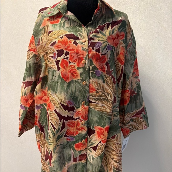 TANJAY shirt green button front woman’s size 14 - Picture 2 of 10